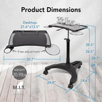 EHO Mobile Laptop Standing Desk Carts on Wheels with Stationery Storage, Pneumatic, Height Adjustable Rolling Stand, Sit to Stand Computer Cart, Workstation for Home, Office, Medical and School