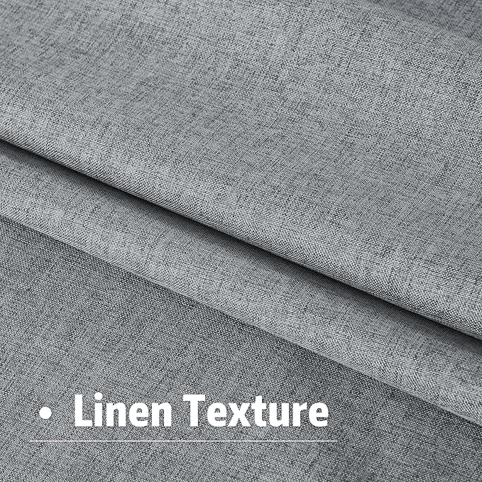 DUALIFE 100% Blackout Linen Grey Curtains 84 Inch for Living Room Darkening, Bedroom Linen Drapes 84 Inches Long Rod Pocket/Back Tab Heat Blocking Bohemian Pleated Window Curtain(50"x84"x2)
