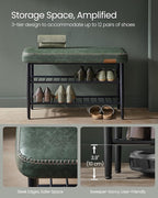 VASAGLE EKHO Collection - Shoe Rack Bench, Storage Bench for Entryway, Synthetic Leather with Stitching, Mid-Century Modern, Loads 300 lb, 11.8 x 31.5 x 19.7 Inches, Forest Green ULSB054C01