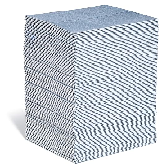 PIG Super Absorbent Mat Pads | 100 Oil Spill Mats | 15" x 19" Perforated Pads | Each Pad Absorbs 43 oz | Total Absorbency is 34 Gallons | Heavyweight | PM50242
