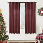 XTMYI Dark Red Burgundy Curtains 63 Inch Length for Dining Room Kitchen Window,2 Panels Light Filtering Semi Privacy Linen Sheer Curtain for Bedroom