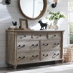 T4TREAM Farmhouse 7 Drawers Dresser Chests for Bedroom w/ 4 Solid Wood Feet & Column Decor, Tall Wide Wood Country Rustic Chest of Drawers, Storage Dressers for Bedroom, Living Room, Light Rustic Oak