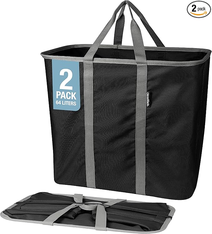 CleverMade Collapsible Laundry Basket - 64L Storage Organization Container 2Pack Midnight Black Shadow Gray - Portable Heavy-Duty Handles for laundry and Apartment Space-Saving