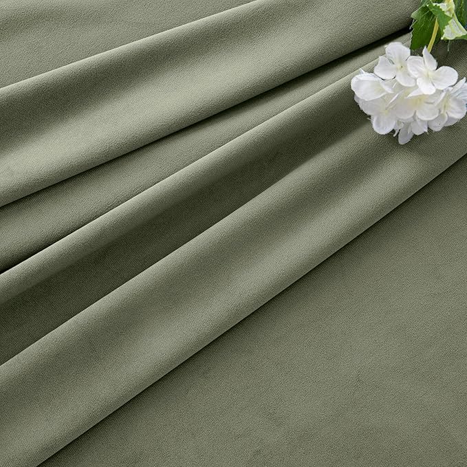 MIULEE Sage Green Velvet Curtains 96 Inches Long 2 Panels Set for Bedroom, Pinch Pleat Back Tab Thermal Insulated Living Room Darkening Drapes Pleated Blackout Floor to Ceiling Curtains with Hooks