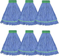 Onesimus 28 oz Heavy Duty Mop Head Replacement, 5 Inch Headband for Quick Change Handle, Blue Loop-End Cotton Blend String Wet Dry Floor Mop Refill Commercial Cleaning Supplies, 6 Pack X-Large