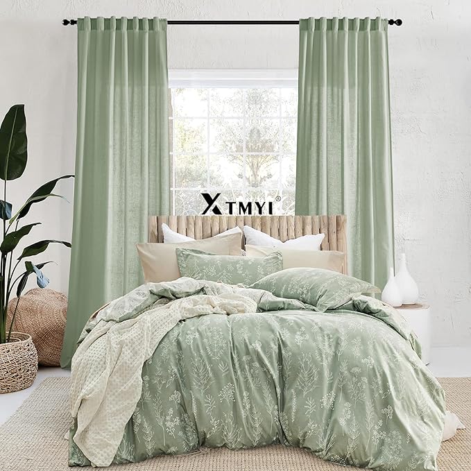 XTMYI Sage Green 90 Inches Long,50 Inches Wide Country Curtains for Living Room,Sheer Linen Curtains for Bedroom