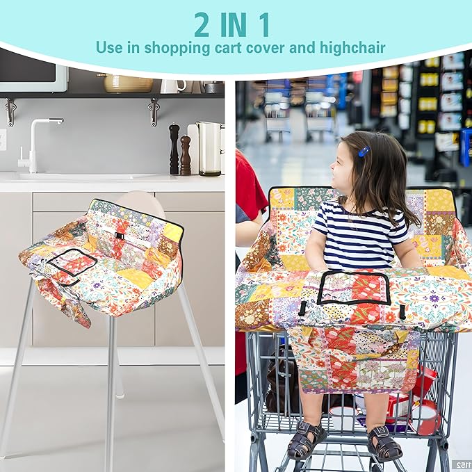 Shopping Cart Cover for Baby,2-in-1 High Chair Cover with Portable Cloth Bag,Cart Seat Pad for Babies Grocery Cushion Cover Restaurant,Suitable for All Supermarkets