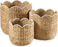 Best Choice Products 3pc Water Hyacinth Scalloped Multipurpose Nesting Baskets, Storage Bin Organization Totes for Living Room, Bedroom, Nursery, Laundry Room - Natural w/White Trim