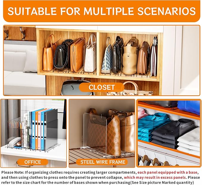Yieach Clear Acrylic Shelf Dividers for Closet Organization,16Pack Adjustable Bags,Clutch,Purse Organizer and Storage,Handbag Organizer for Closets,Purse Divider,8.8″ Tall Sweater,Tshirt,Towel Divider