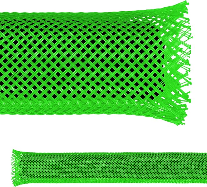 Electriduct 3/4" PET Expandable Braid Sleeving Flame Retardant Flexible Wire Mesh for Cord Management and Cable Protection - 25 Feet - Green