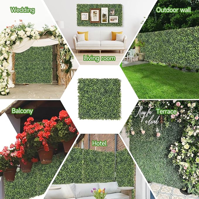 Artificial Grass Wall Panels, 16 PCS 10"x10" Boxwood Hedge Wall Panels with 100 Zip Ties, Boxwood Panels Backdrop for Outdoor Indoor Decorative Garden Fences Backyard Patio Privacy Hedge