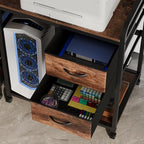 Large Printer Stand with 2 Fabric Drawers, Mobile Printer Table with Wheels and Computer Tower Slot for Home Office Storage and Organization, Rustic Brown (Rustic Brown)