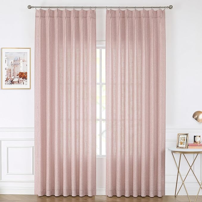 Vision Home Pink Pinch Pleated Semi Sheer Curtains for Girls Bedroom Living Room Textured Light Filtering Window Curtains 108 inch Rayon Blended Pinch Pleat Pink Drapes with Hooks 2 Panels 40"Wx108"L
