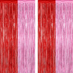 2 Pack Backdrop Curtains, 3.28 Feet x 7.05 Feet Red Pink Backdrop, Metallic Fringe Curtains Tinsel Backdrop Party Streamer, Babie Backdrop Valentines Day Happy Birthday Party Supplies Decorations