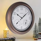 CLXEAST 18 Inch Illuminated Outdoor Indoor Atomic Analog Wall Clock with Temperature & Humidity, Lighted Outdoor Clocks for Patio Large Waterproof with Thermometer,Bronze Finish,House Warming Gifts