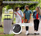 Alpine 32 Gallon Commercial Outdoor Trash Can - Heavy Duty Garbage Can Outdoor, Industrial Trash Can with Plastic Panels for Patio, Parks, Trails & Resorts (Rain Bonnet Lid - Grey)