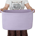 Large Rectangle Blankets Basket Living Room 22"x17"x12" Woven Cotton Rope Storage Baskets for Nursery Toy Basket for Kids Wicker Laundry Baskets Bin for Clothes Towels purple or Lavendor