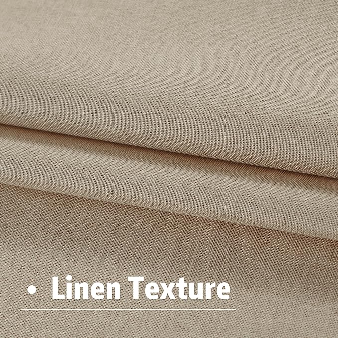 DUALIFE 96 Inch Curtains 2 Panel Set Farmhouse Blackout Heat Reducing Sun Block Out Curtains for Bedroom Dorm UV Blocking Noise Canceling Burlap Linen Look Drapes Rod Pocket Back Tab,50 X 96 Taupe