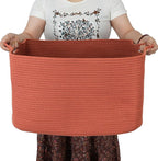 Large Rectangle Blankets Basket Living Room 22"x17"x12" Woven Cotton Rope Storage Baskets for Nursery Toy Baskets for Kids and Dogs Wicker Laundry Basket Bin for Clothes Towels rustic
