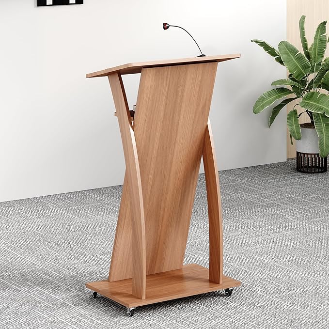 Mobile Wooden Podium Stand with Wheels Lectern Black Walnut 16MM Wood Board Elegant Design Wooden Churche Pulpit