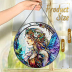Stained Glass Window Hanging, LAOWEIKI 8'' Fairy Suncatcher, Stained Glass Ornament, Suncatchers for Windows Hanging, Window Decor, Outdoor or Indoor, Gifts for Women, Bestie, Friends