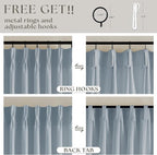 Extra Long Dusty Blue Linen Curtains 120 Inches Long Sky Blue Coastal Boho Farmhouse Curtain Light Filtering Semi Sheer Back Tab Pinch Pleat Curtain for Tall Ceiling Living Room Bedroom 2 Panels