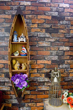 Wood Hanging Boat Shelf 47" Nautical 3-Tiered Shelves for Living Room Bathroom Bedroom - Beach Themed Decorative Bookcase Wooden Wall Art Ornament Display Shelf Rustic Coastal Home Decor (D)