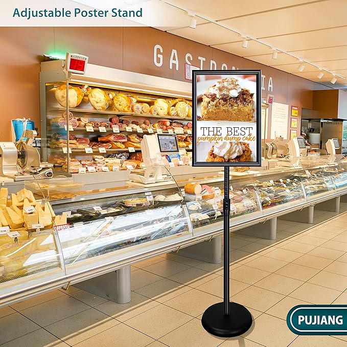 6Packs 11x17 Inch Adjustable Sign Holder Poster Stand, Heavy Duty Floor Sign Stand with Aluminum Snap Open Frame for Vertical and Horizontal Sign Displayed(Black)