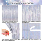 4 Pack NYE Silver Tinsel Foil Curtain, 3.28 FT x 7.05 FT Glitter Silver Tinsel Curtains, Metallic Foil Streamer Disco Fringe Backdrop Party Curtains, Birthday New Year Party Supplies Disco Decor