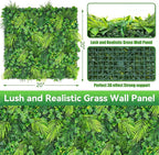 Artificial Plant Wall Panels, 20"x20" 12PCS Faux Grass Backdrop with UV Resistant Fern Leaves, Green Wall Decor for Outdoor Indoor Patio Garden Backyard