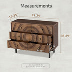 Farmhouse 6-Drawer Dresser, Accent Wooden Chest of Drawers with Circle Pattern and Radioactive Wood Lines,Accent Storage Dresser for Living Room, Bedroom, Brown