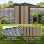 Patiolife 5x3 FT Outdoor Storage Shed, Small Tool Metal Shed with Lockable Door & Sloping Roof, Garden Shed for Backyard Patio Lawn, Brown