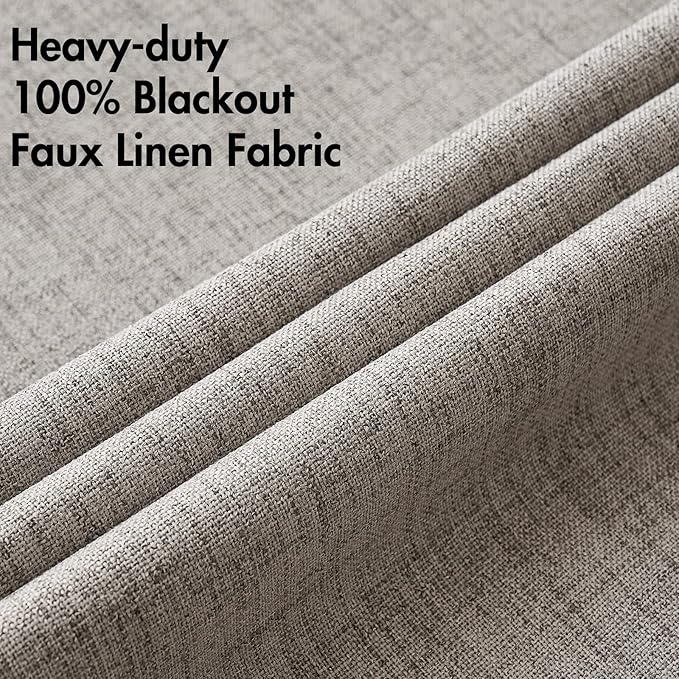 MIULEE 100% Blackout Linen Textured Curtains for Bedroom Solid Thermal Insulated Warm Taupe Grommet Room Darkening Curtains & Drapes Luxury Decor for Living Room Nursery 52 x 54 Inch (2 Panels)