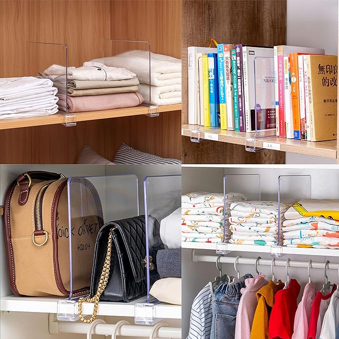 Clear Acrylic Shelf Dividers for Closet Organization - 2 Pack Closet Shelf Divider for Sweatshirt,Towel,Bag,Purse,Clothing,Sweater Organizer,Plastic Dividers and Separators for Shelves and Bedroom