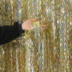4 Pack Wavy Sparkle Champagne Gold Metallic Tinsel Foil Fringe Curtains Photo Booth Backdrop | Gold Streamer Backdrop for Holiday Celebration Bachelorette Party Decorations