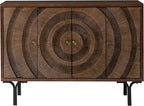 Farmhouse 4-Door Storage Cabinet, Accent Sideboard Buffet Cabinet with Circle Pattern and Radioactive Wood Lines, for Living Room, Dining Room, Bedroom, Brown
