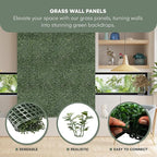 Grass Wall Panels 20″ × 20″ (12 Pack) – UV-Protected Artificial Boxwood Hedge Greenery Backdrop Covers 33.33 sq ft, Indoor/Outdoor Privacy Fence Screen, Zip Ties & Spare Leaves Included