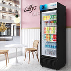 KoolMore 26 in. Commercial Glass Door Merchandiser Refrigerator with LED Lights, 15 cu. ft. in Black, ETL Listed (KM-MDR-1GD-15C)