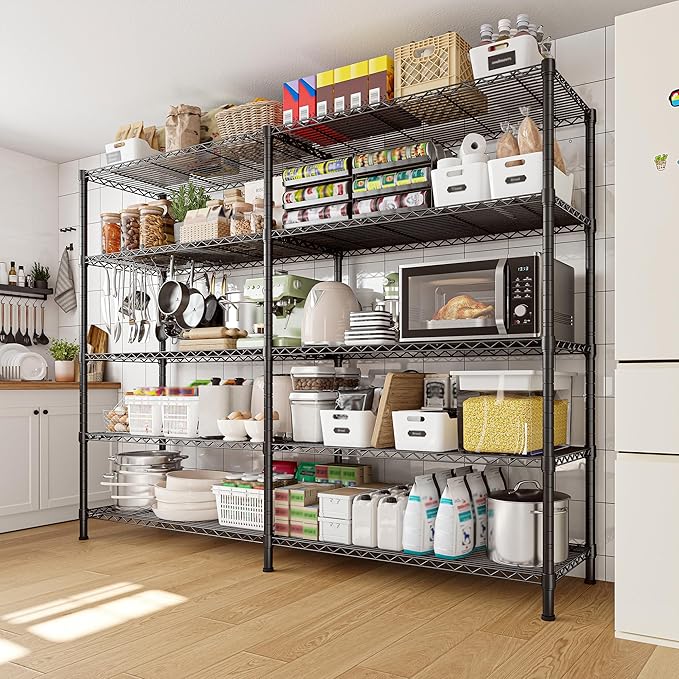 REIBII 1450LBS Shelves 5 Tier Metal Shelving Unit Storage Wire Shelving 58.1''W Pantry Shelves Wire Shelf Adjustable Garage Shelving Heavy Duty Storage Rack for Pantry Kitchen Garage, Black