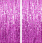 2 Pack Hot Pink Backdrop Curtain Party Streamers Hot Pink Birthday Decorations Foil Fringe Photo Backdrop Party Supplies Fiesta Grad Theme Decorations