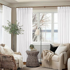 Pinch Pleated Extra Wide Linen Curtains 84 Inches Long for Patio Sliding Glass Door White 60 Inch Wide Pleated Drapes with Hooks Rings Neutral Semi Sheer 60x84 Curtain for Living Room 1 Panel