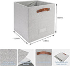4 Pack Large Fabric Storage Bins for Shelves, Collapsible Storage Baskets with Handles for Organizing Clothes, Toys, and Household Items, Grey & White (Light Gray, 13")