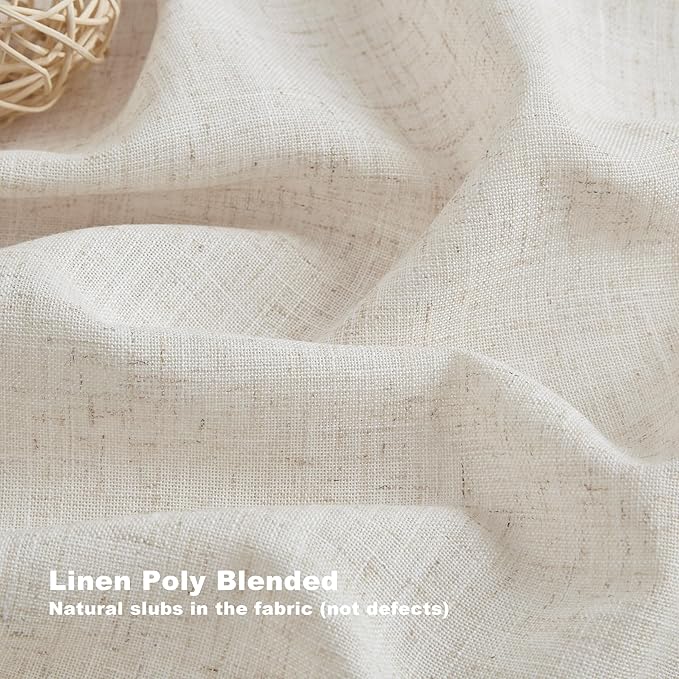 Vision Home Natural Pinch Pleated Semi Sheer Curtains Textured Linen Blended Light Filtering Window Curtains 95 inch for Living Room Bedroom Patio Pinch Pleat Drapes with Hooks 1 Panel 60" Wx95 L