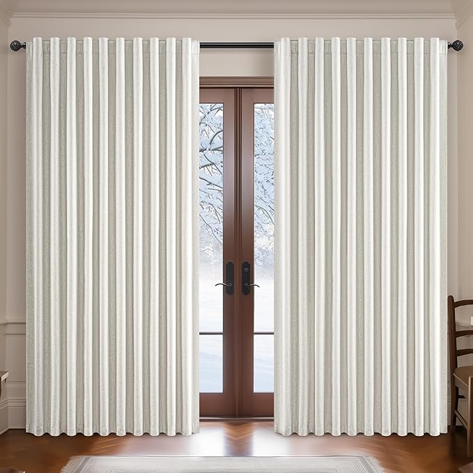 Cream Linen Black Out Curtains 70 Inches Extra Wide for Living Room 2 Panels, Pleated Ivory Bedroom for 72 Inches Window Curtain 84 Inch Long Thermal Room Darkening Heavy Drapes (70"W x 84"L 2 Panels)