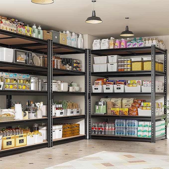 REIBII 2020LBS Storage Shelves 5 Tier Garage Shelving Heavy Duty, Adjustable Metal Shelving, Garage Shelves for Basement, Warehouse, Pantry, Closet, Kitchen 72" H x 35.55" W x 16" D, Black, 3 Pack