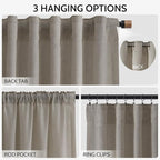Nanspring Grey Beige Linen Curtains 96 Inches Long for Living Room Simple Modern Luxury Light Filtering Semi Sheer Curtain Back Tab Flax Boho Neutral Gray Drapes for Bedroom Office 52x96, 2 Panels