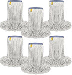 Pack of 6 Cut End Cotton Mop Head Replacement, 1.25-inch Universal Headband, Wet Mop Refills, Natural, 16 Oz