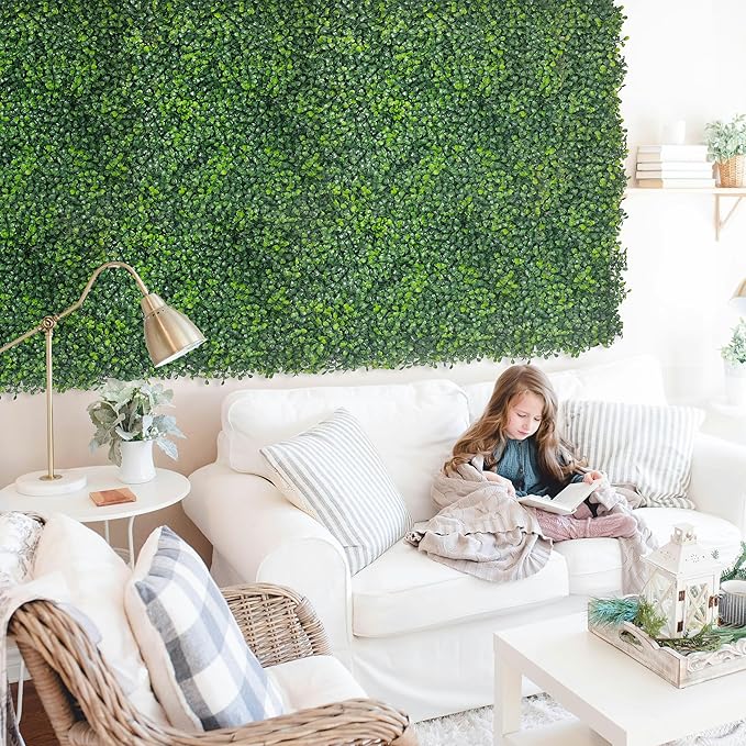 Artificial Boxwood Panels,20"x 20"(12P) 4-Layer Leaf UV-Protected Grass Wall Backdrop Panels for Outdoor, Indoor, Garden&Fence Covering Privacy, Backyard and Decor