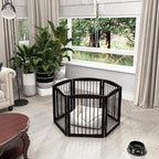 Freestanding Pet Gate for Dogs, Foldable Wooden Dog Gate for House, Extra Wide Indoor Pet Barrier for Stair, Doorway, Hall, Support Feet Included, 120 Inch Wide, 6 Panels 24", Brown