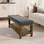 Solid Rubber Wood Shoe Bench, Soft Chenille Material Upholstered Seat, 770LB Load Capacity, Multi-Storage for Entryway/Bedroom/Living Room, Vintage Style, 43.3"x15.7"x17.7", Dark Gray,UASND65G